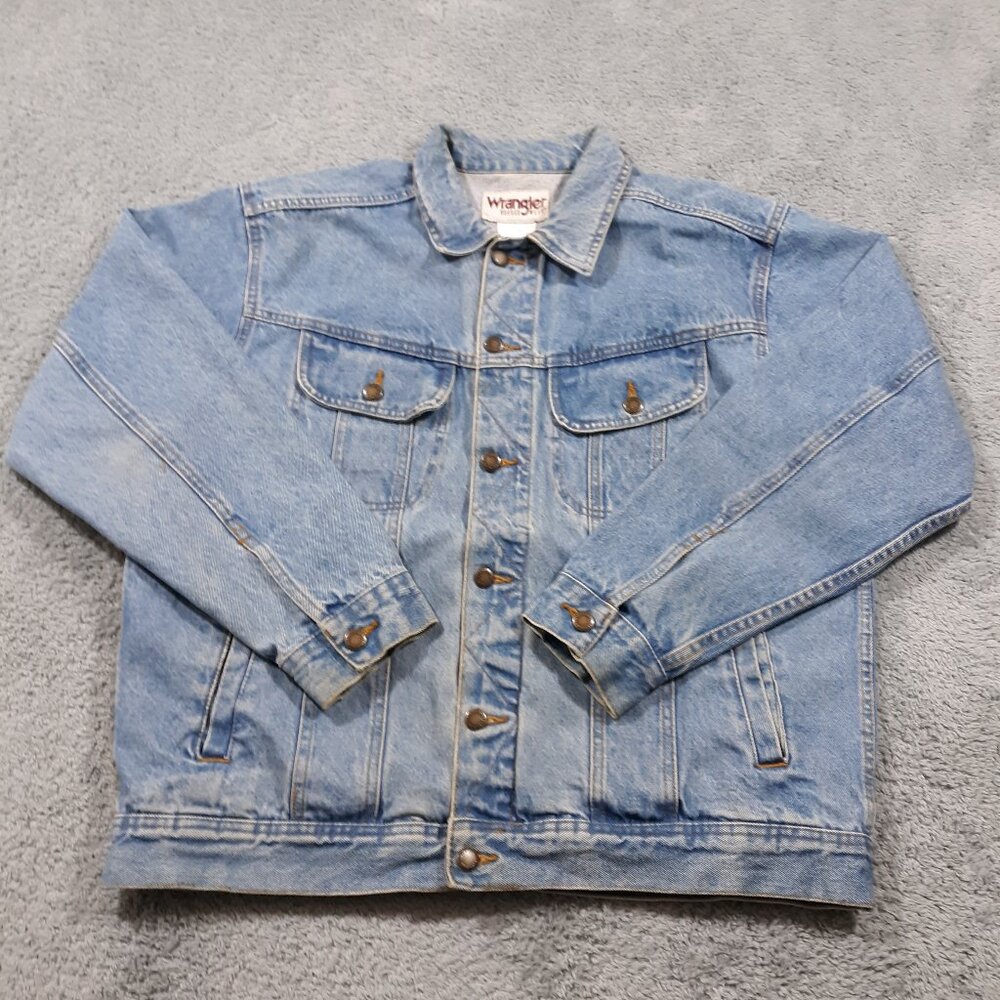 Wrangler Denim Jacket Mens Size Large Light Wash Trucker Vintage Worn